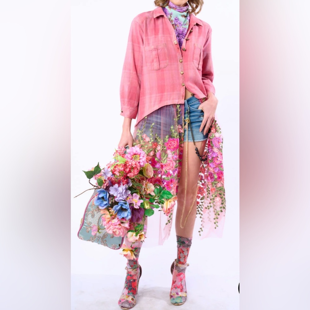 Aratta Love Maxi Shirt Floral Embroidered Size Med NWT